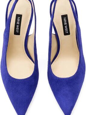 NIB! NINE WEST Feather Bright Blue Suede High Heel Slingbacks Sz 8.5M